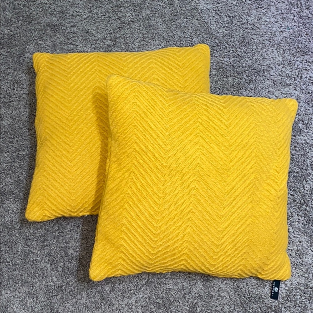2 Yellow Newport Chevron Pattern Accent Pillows